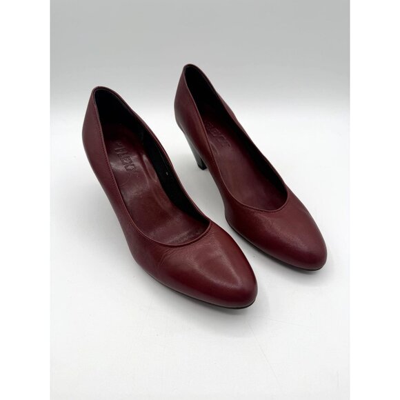 The Flexx Women's Burgundy Leather Round Toe Stack Heel Pumps Size 8.5 - Picture 1 of 7